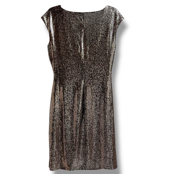 Anne Klein Size 12 Metallic Gold Ruched Cap Sleep Sheath Dress Knee Length NWT - Picture 5 of 12